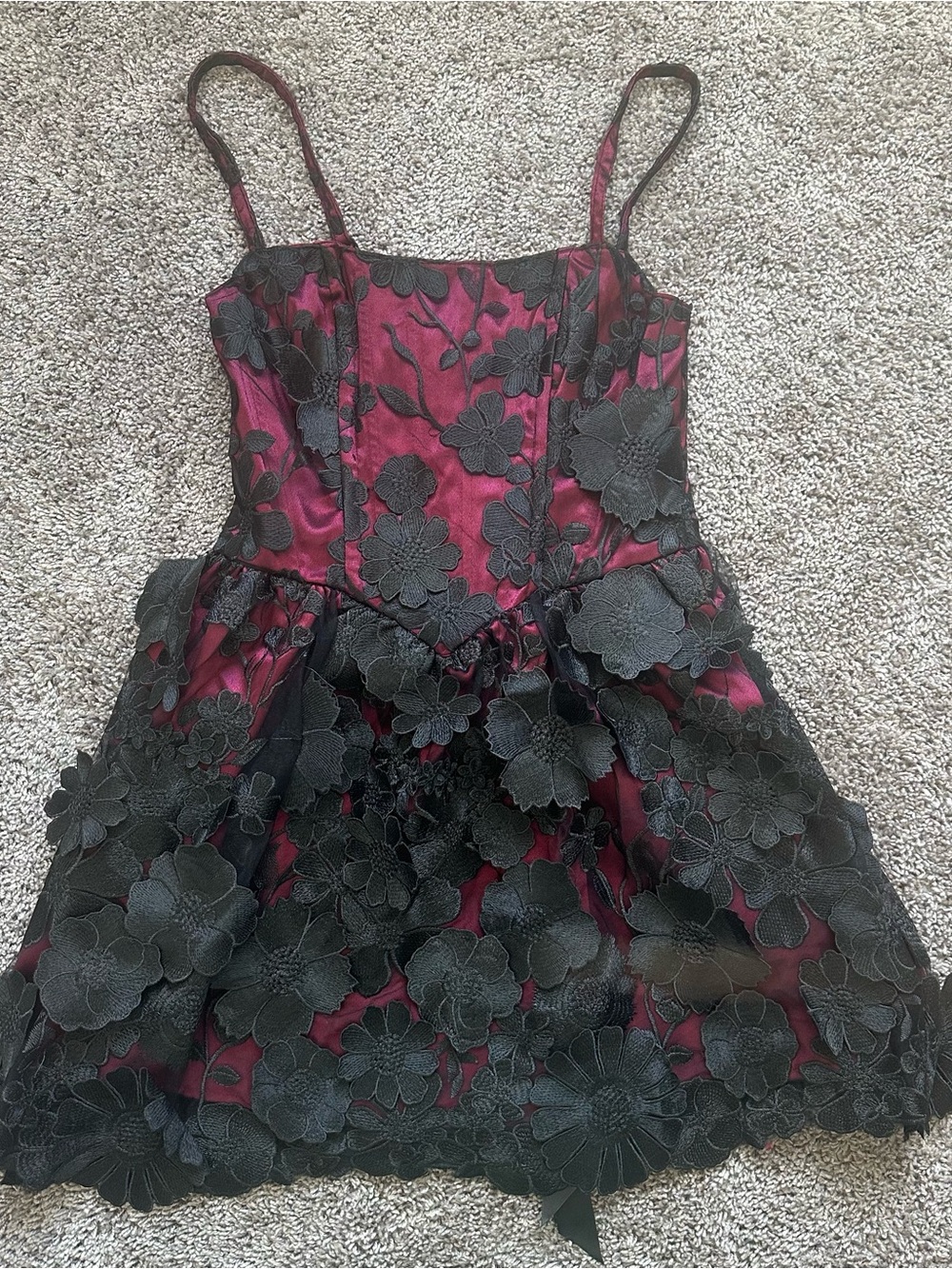 Sugar Thrillz Burgundy Mini Dress with Black Floral Lace